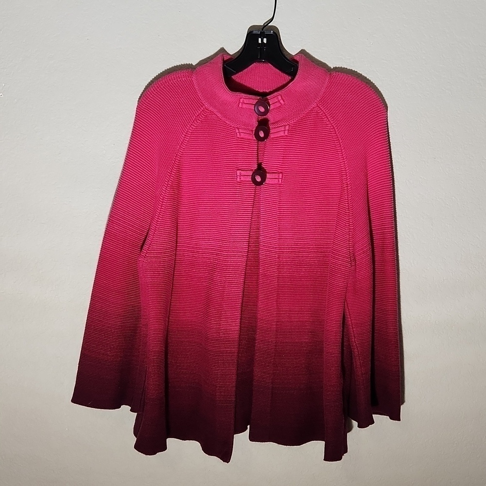 Jones New York Cardigan Womens Size XL Sweater Button Knit Cotton Gradiant Pink